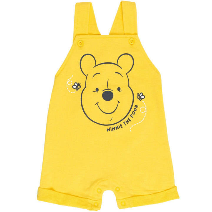 Disney Winnie the Pooh French Terry Short Overalls T-Shirt and Hat 3 Piece Outfit Set - imagikids