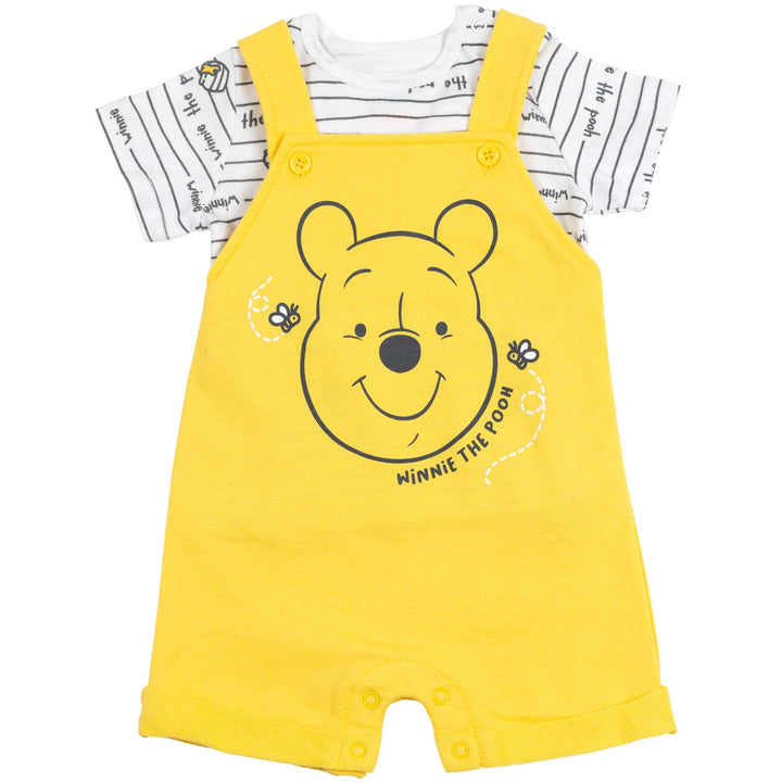 Disney Winnie the Pooh French Terry Short Overalls T-Shirt and Hat 3 Piece Outfit Set - imagikids