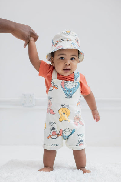 Disney Winnie the Pooh Short Overalls French Terry T-Shirt and Hat 3 Piece Outfit Set - imagikids