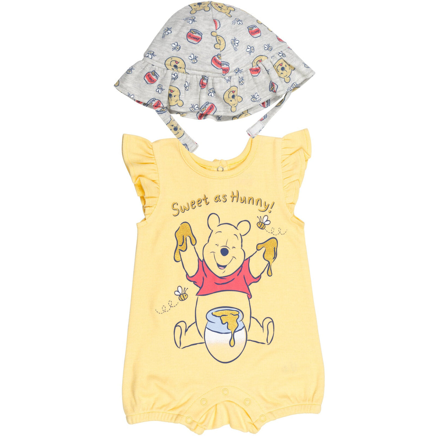 Disney Winnie the Pooh Snap Romper and Bucket Sun Hat - imagikids