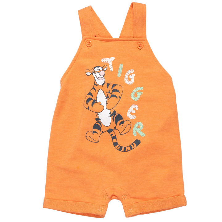 Disney Winnie the Pooh Tigger French Terry Short Overalls T-Shirt and Hat 3 Piece Outfit Set - imagikids