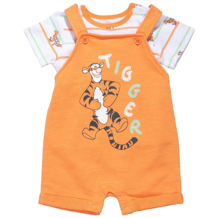 Disney Winnie the Pooh Tigger French Terry Short Overalls T-Shirt and Hat 3 Piece Outfit Set - imagikids