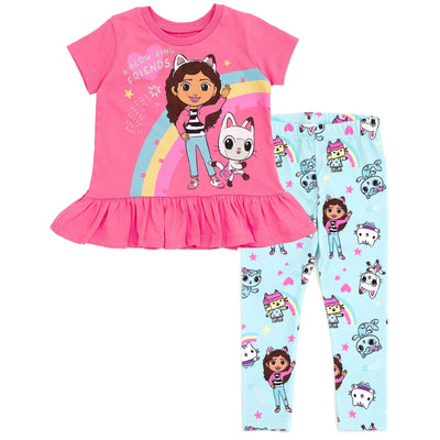 Dreamworks Gabby's Dollhouse Pandy Paws Baby Box Cakey Cat Girls Peplum T-Shirt and Leggings Outfit Set - imagikids