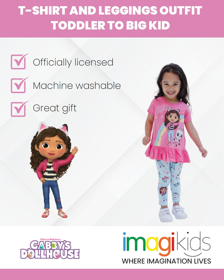 Dreamworks Gabby's Dollhouse Pandy Paws Baby Box Cakey Cat Girls Peplum T-Shirt and Leggings Outfit Set - imagikids