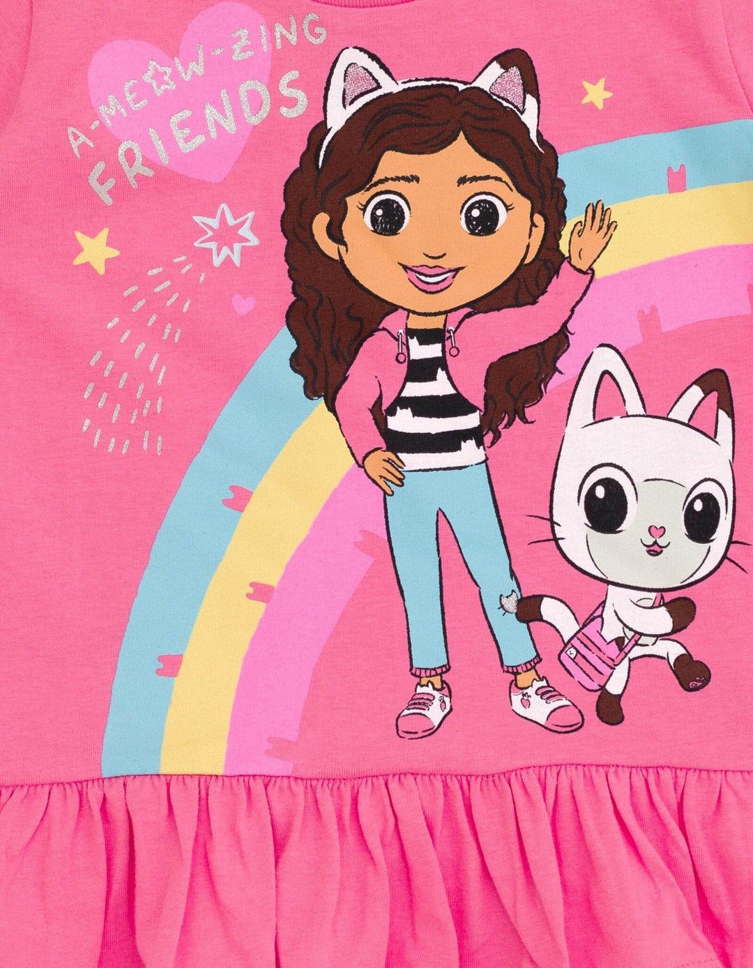 Dreamworks Gabby's Dollhouse Pandy Paws Baby Box Cakey Cat Girls Peplum T-Shirt and Leggings Outfit Set - imagikids