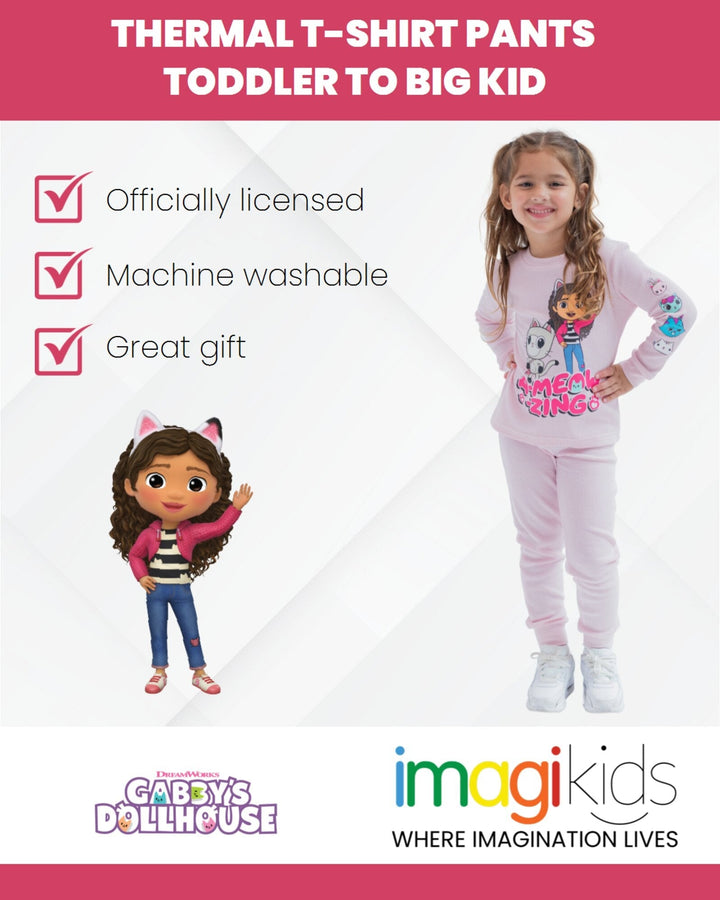 Dreamworks Gabby's Dollhouse Pandy Paws Cakey Cat MerCat Girls Thermal T-Shirt Pants - imagikids