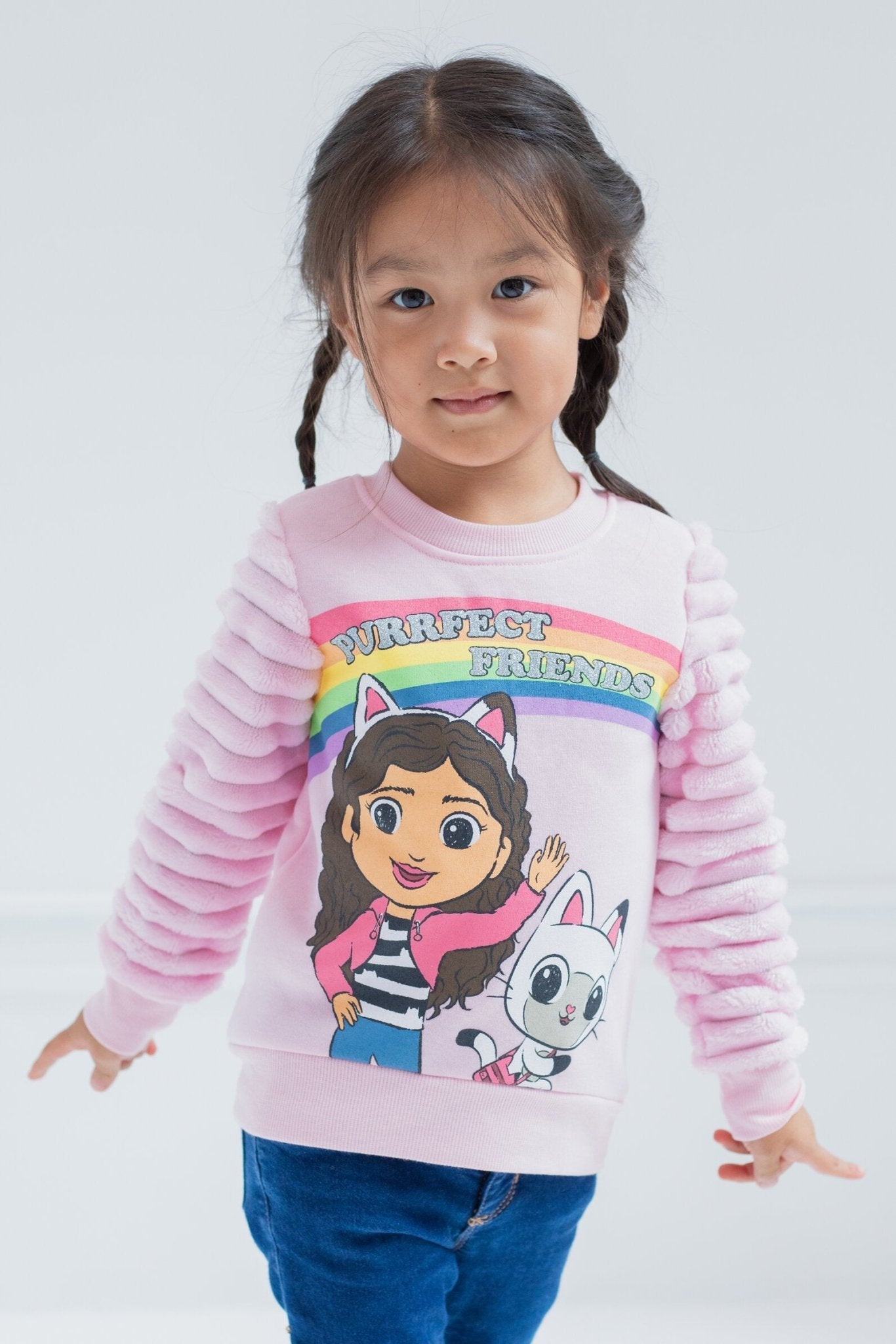 Dreamworks Gabby's Dollhouse Pandy Paws Girls Fleece Fur Sweatshirt - imagikids