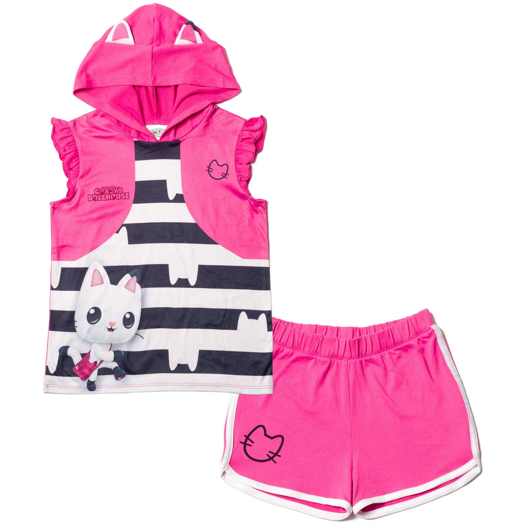 Dreamworks Gabby's Dollhouse Pandy Paws Hooded Tank Top and Dolphin Shorts Outfit Set - imagikids