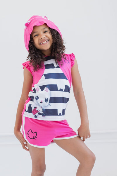 Dreamworks Gabby's Dollhouse Pandy Paws Hooded Tank Top and Dolphin Shorts Outfit Set - imagikids