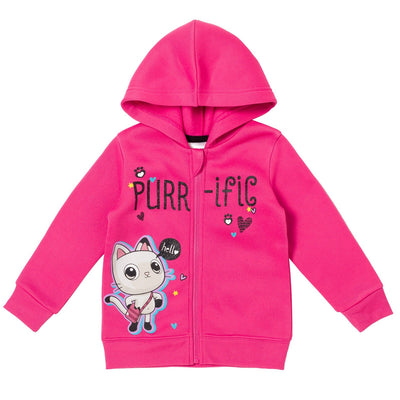 Dreamworks Gabby's Dollhouse Pandy Paws Zip Up Fleece Hoodie Graphic T-Shirt and Leggings 3 Piece Outfit Set - imagikids