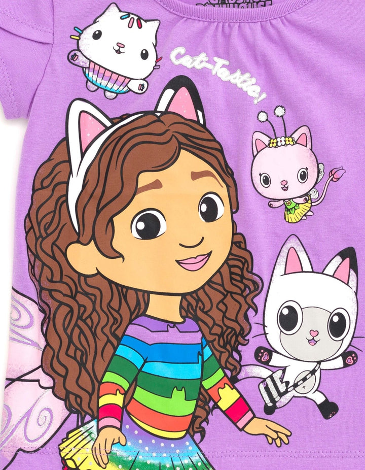 Dreamworks Gabby's Dollhouse T-Shirt Tulle Mesh Skirt and Scrunchie 3 Piece Outfit Set - imagikids