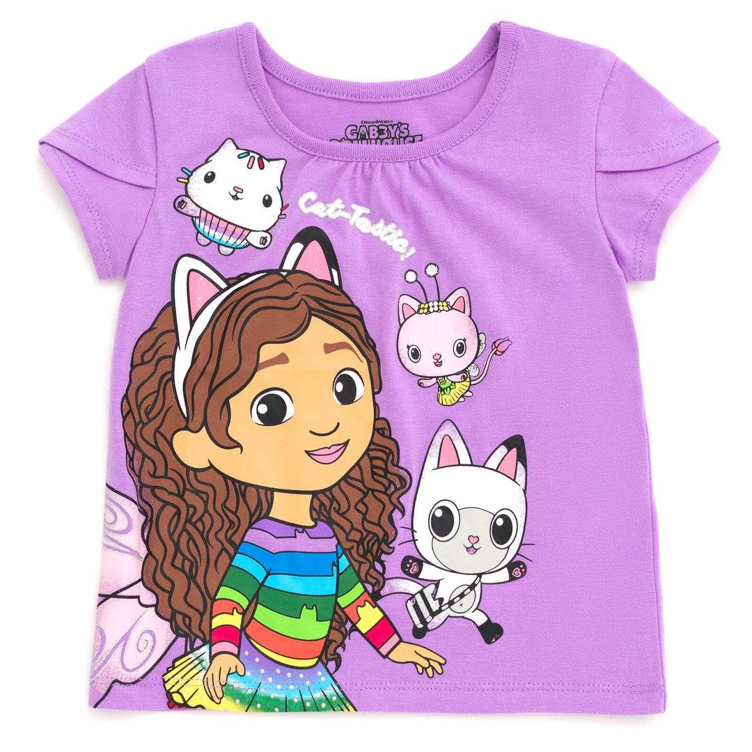 Dreamworks Gabby's Dollhouse T-Shirt Tulle Mesh Skirt and Scrunchie 3 Piece Outfit Set - imagikids