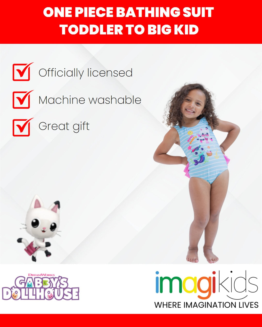 Dreamworks Gabby's Dollhouse UPF 50+ One Piece Bathing Suit - imagikids