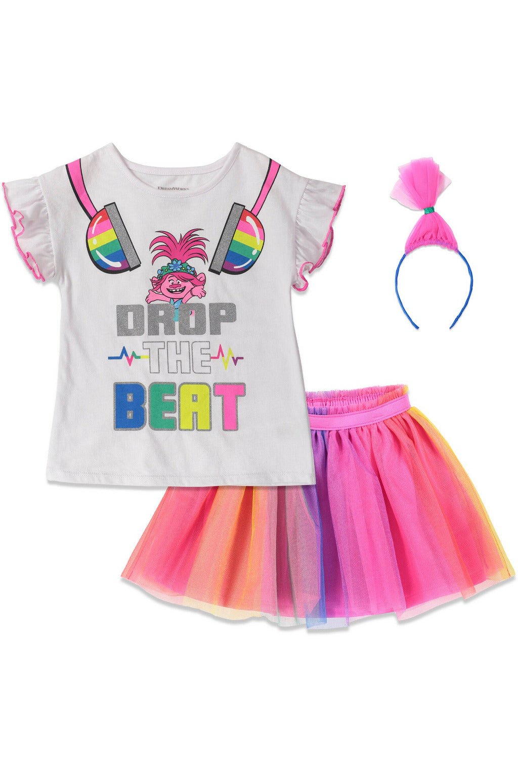 DreamWorks Poppy T-Shirt Tulle Skirt and Headband 3 Piece Outfit Set - imagikids