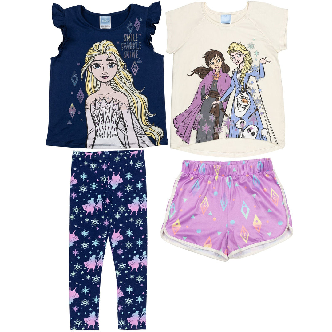 Frozen 4 Piece Outfit Set: T-Shirt Tank Top Legging Shorts - imagikids