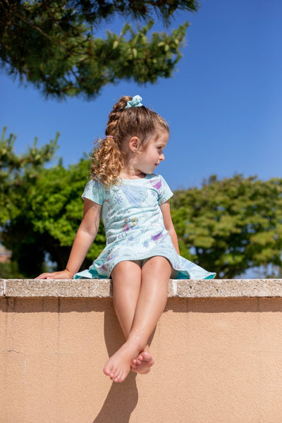 Frozen French Terry Short Sleeve Dress with Scrunchy - imagikids