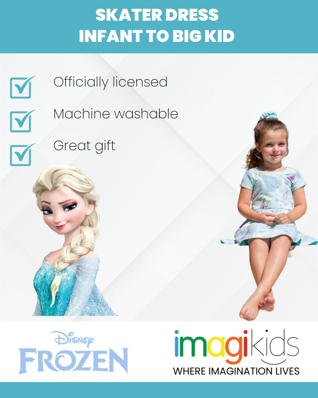 Frozen French Terry Short Sleeve Dress with Scrunchy - imagikids