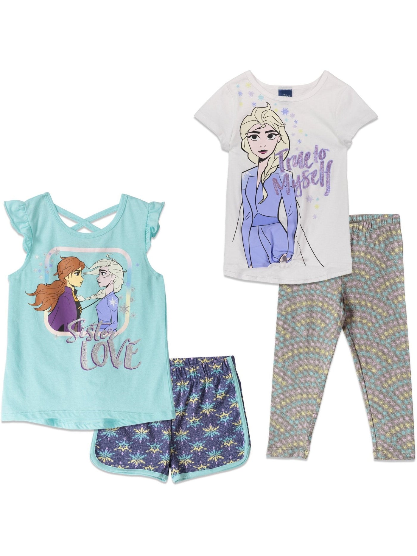 Frozen T-Shirts Leggings and Active Retro Dolphin Shorts 4 Piece Outfit Set - imagikids