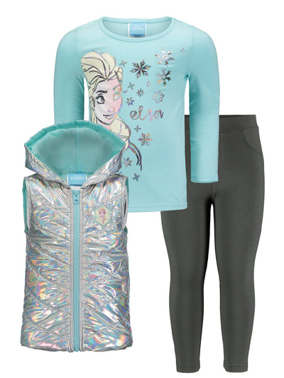 Frozen Zip Up Vest T-Shirt and Leggings 3 Piece Outfit Set - imagikids