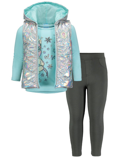 Frozen Zip Up Vest T-Shirt and Leggings 3 Piece Outfit Set - imagikids