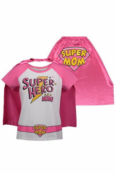 Funstuff Mothers Day Super Hero Mom Caped Graphic T-Shirt & Cape Set - imagikids