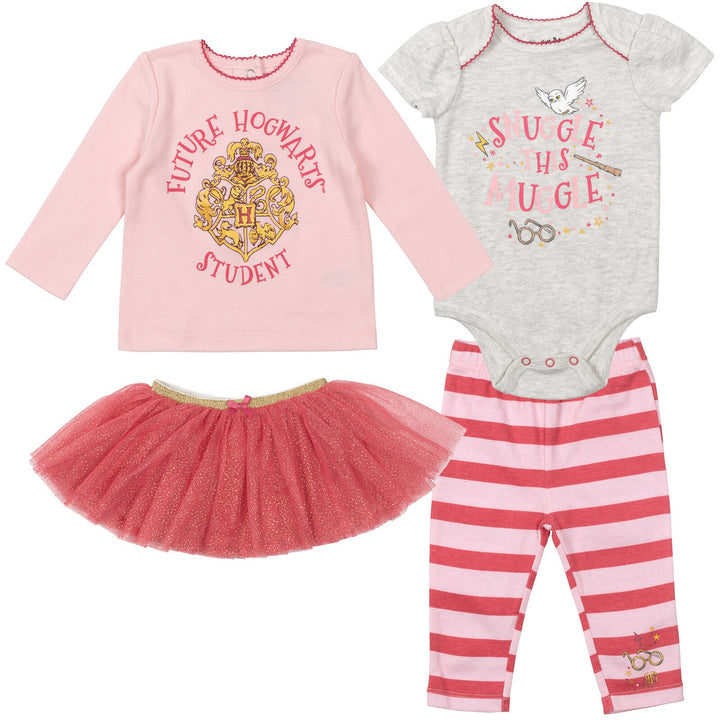 Harry Potter 4 Piece Outfit Set: Bodysuit T-Shirt Mesh Skirt Legging - imagikids