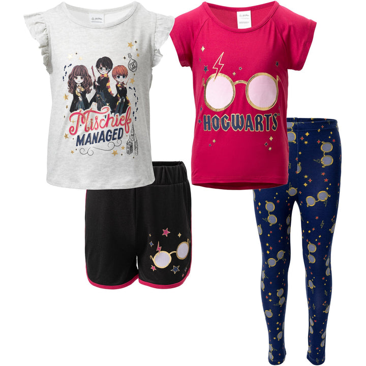 Harry Potter 4 Piece Outfit Set: T-Shirt Tank Top Legging Shorts - imagikids