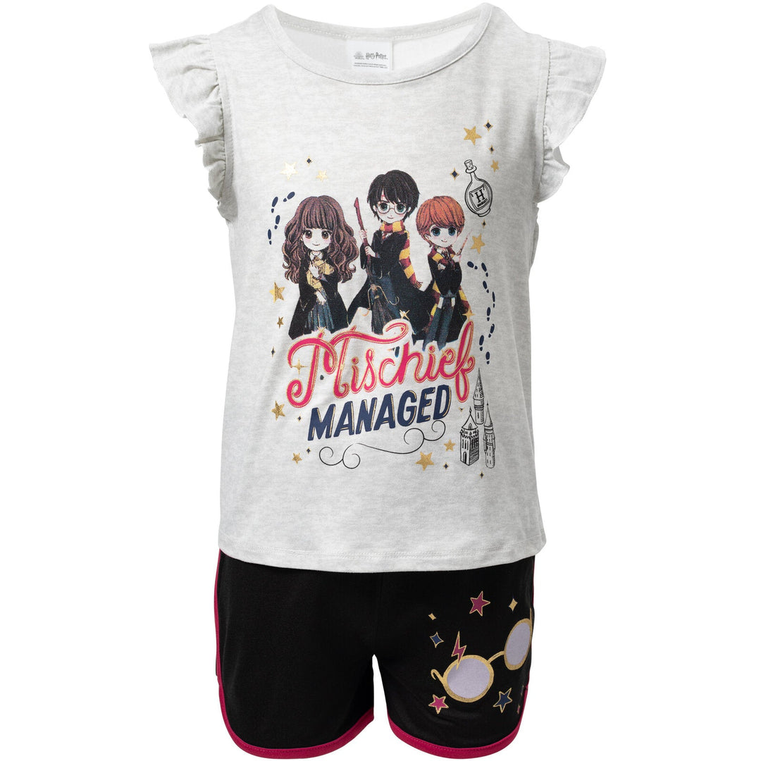 Harry Potter 4 Piece Outfit Set: T-Shirt Tank Top Legging Shorts - imagikids