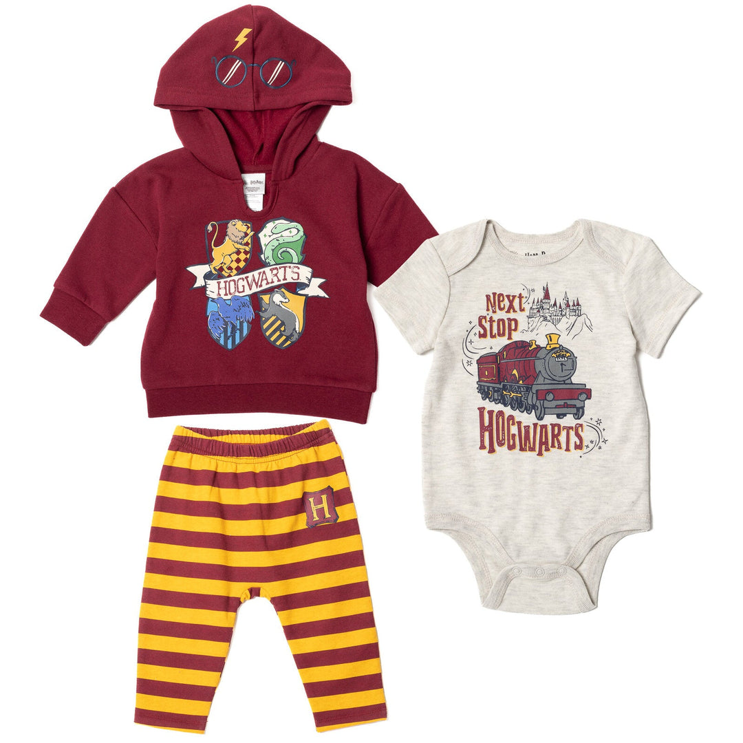 Harry Potter Fleece Pullover Hoodie Bodysuit and Pants 3 Piece Outfit Set - imagikids