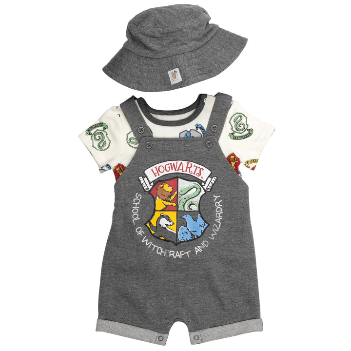 Harry Potter French Terry Short Overalls T-Shirt and Hat 3 Piece Outfit Set - imagikids