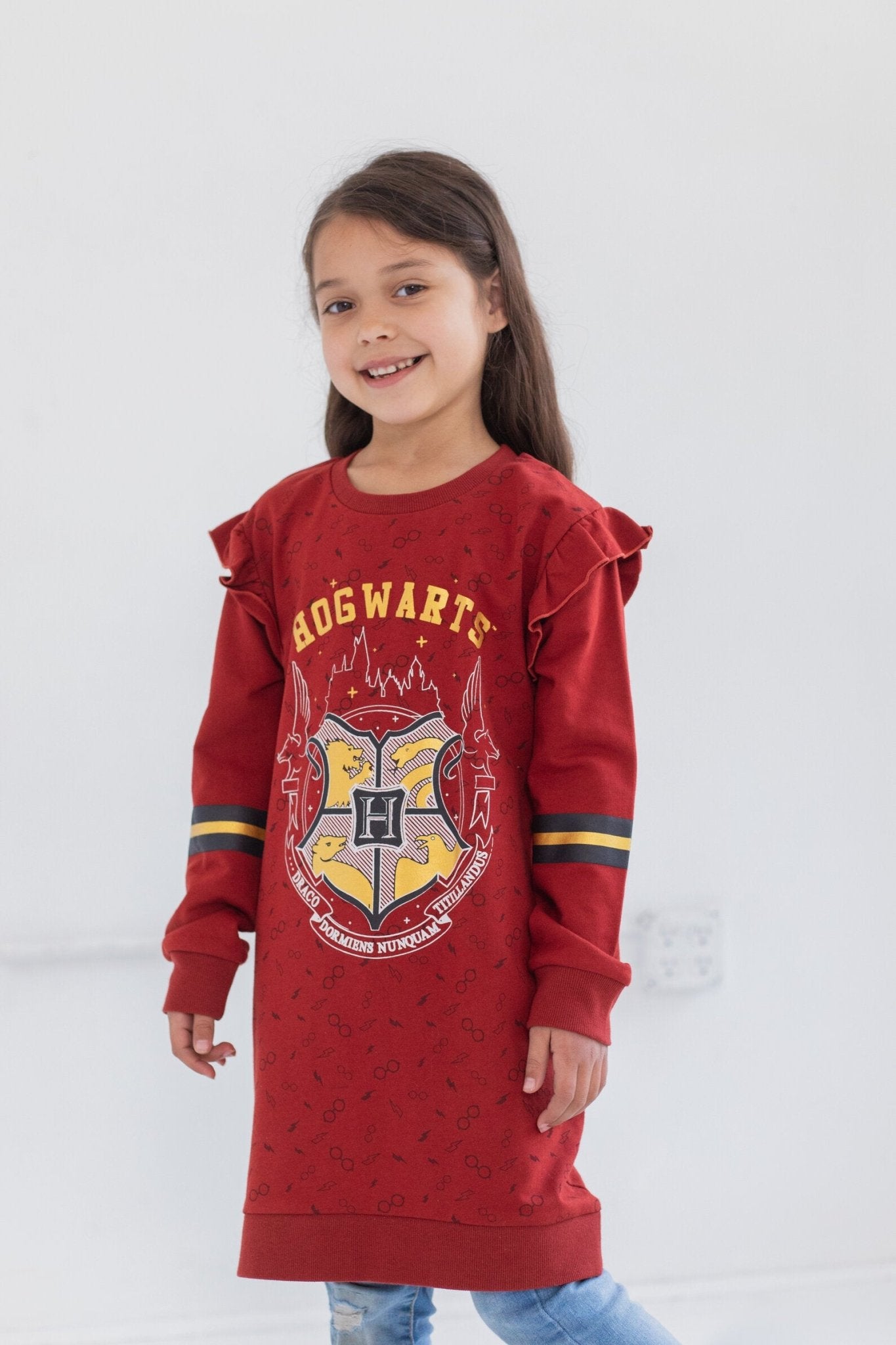 Harry Potter Hogwarts French Terry Ruffle Long Sleeve Sweater Dress - imagikids