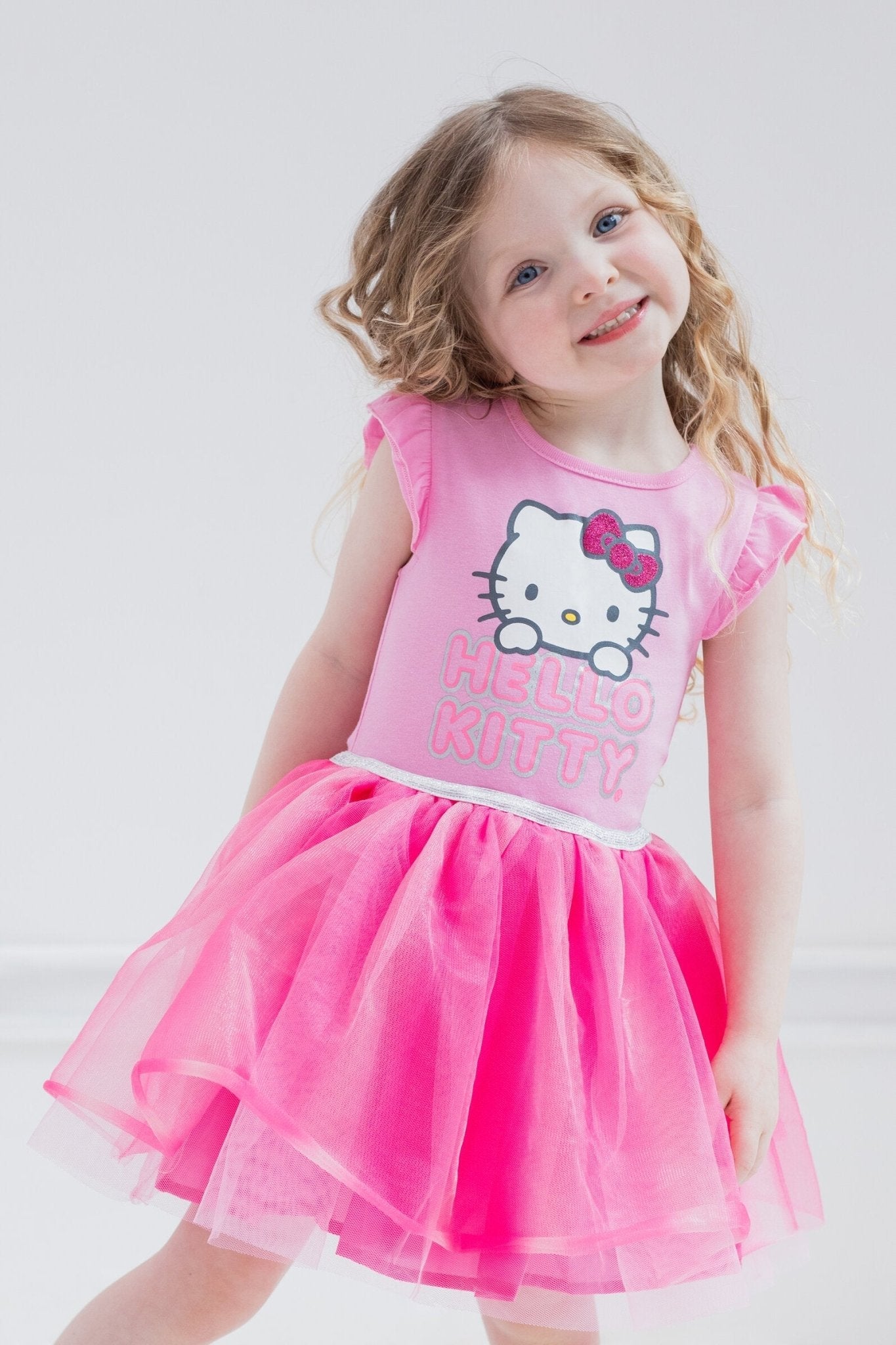 Buy Pink Hello Kitty Dress In Scuba Fabric With Ruffle Sleeves By Fayon Kids