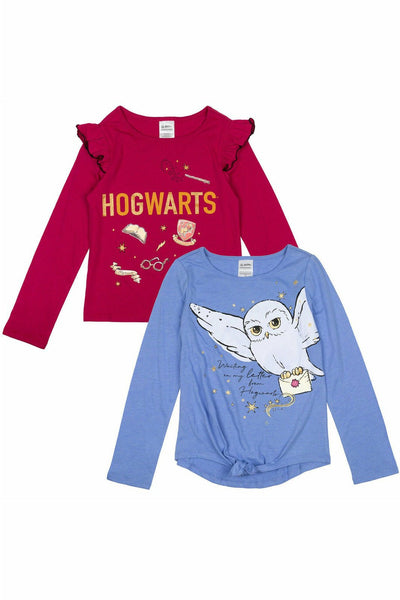 Hogwarts 2 Pack Fashion Ruffle Long Sleeve Graphic T-Shirt - imagikids