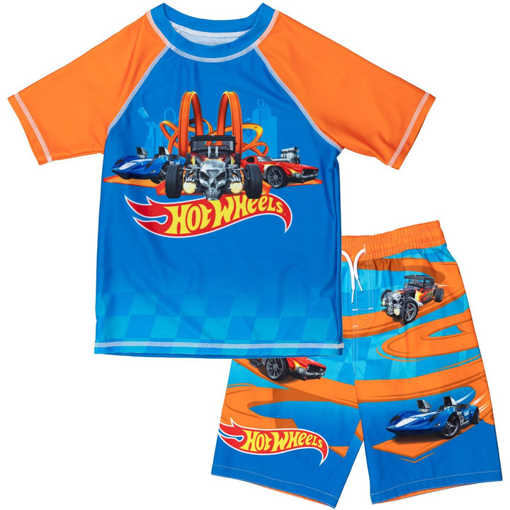 Hot Wheels UPF 50+ Pullover Rash Guard Swim Trunks Outfit Set - imagikids