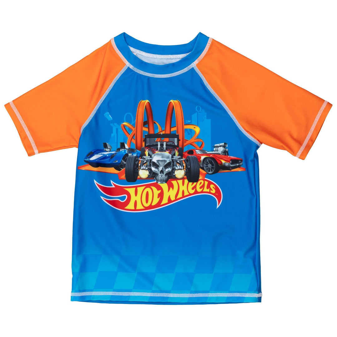 Hot Wheels UPF 50+ Pullover Rash Guard Swim Trunks Outfit Set - imagikids