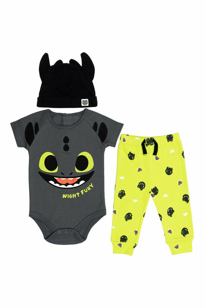 How to Train Your Dragon Toothless 3 Piece Outfit Set: Bodysuit Pants Hat - imagikids