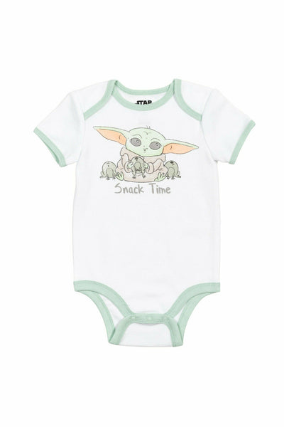 Star Wars The Mandalorian Baby Yoda 4 Piece Outfit Set: Bodysuit Pants Bib Hat
