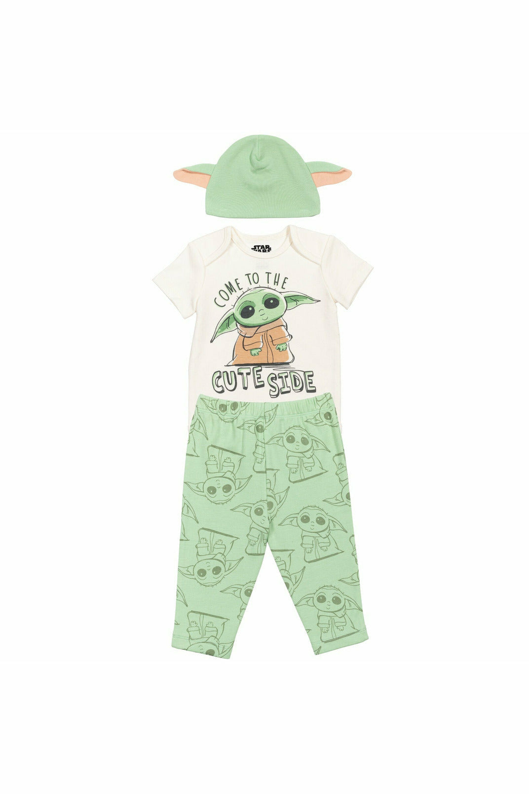 Star Wars The Mandalorian Baby Yoda 3 Piece Outfit Set: Bodysuit Pants Hat