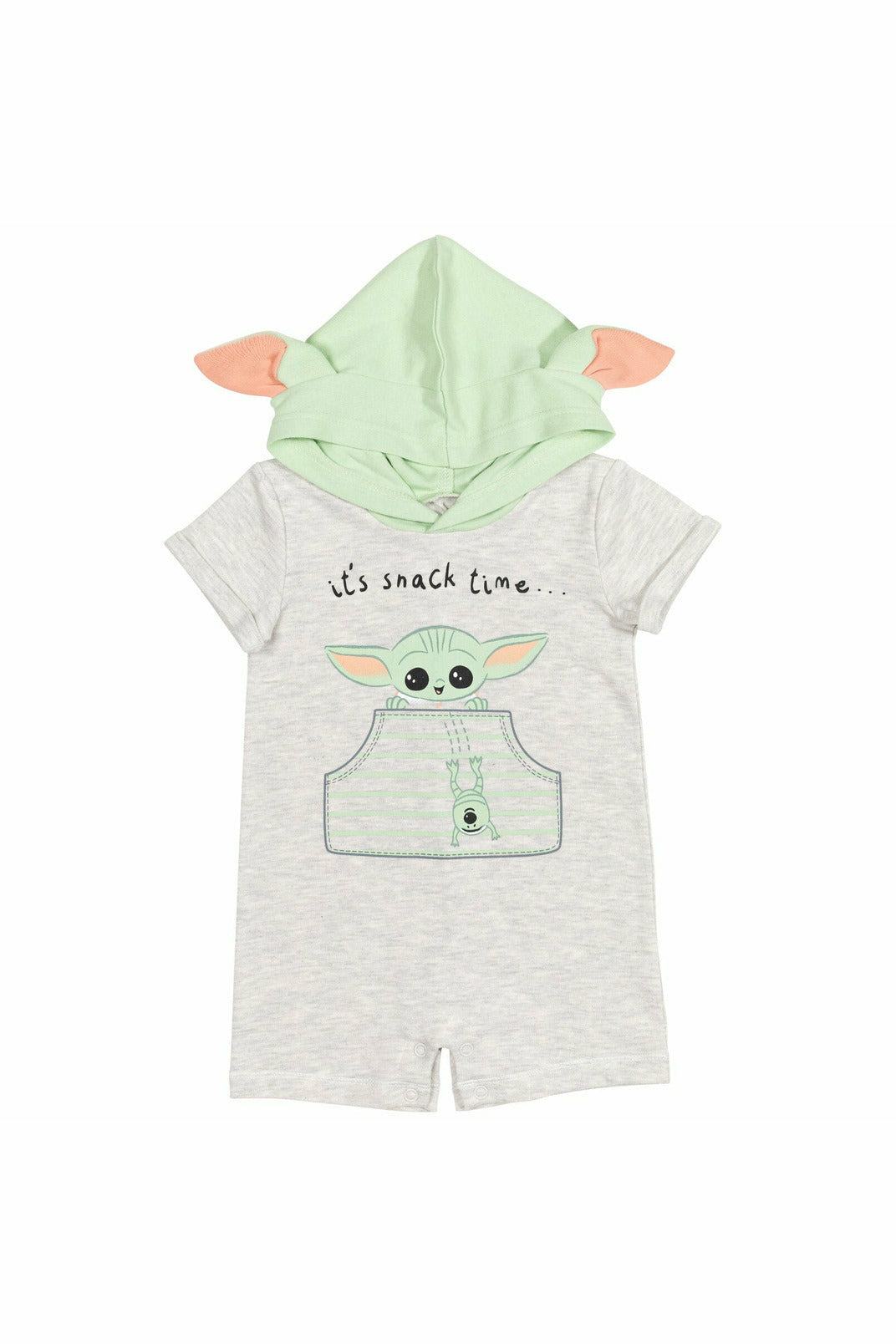 Baby Yoda Hooded Costume Short Sleeve Romper with Pocket