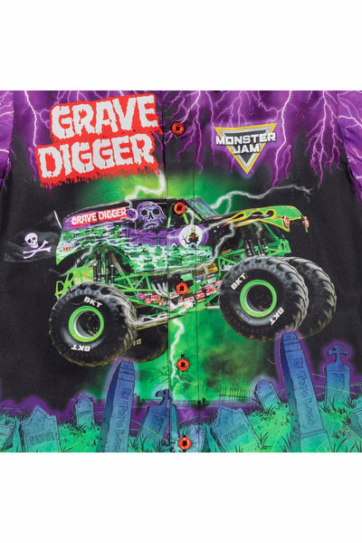 Monster Jam Grave Digger Short Sleeve Button Down Dress Shirt