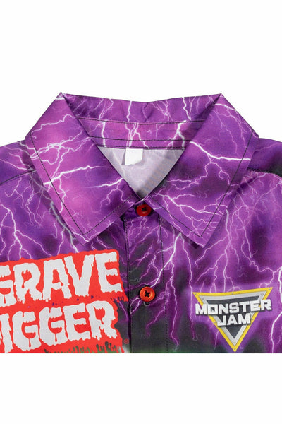 Monster Jam Grave Digger Short Sleeve Button Down Dress Shirt