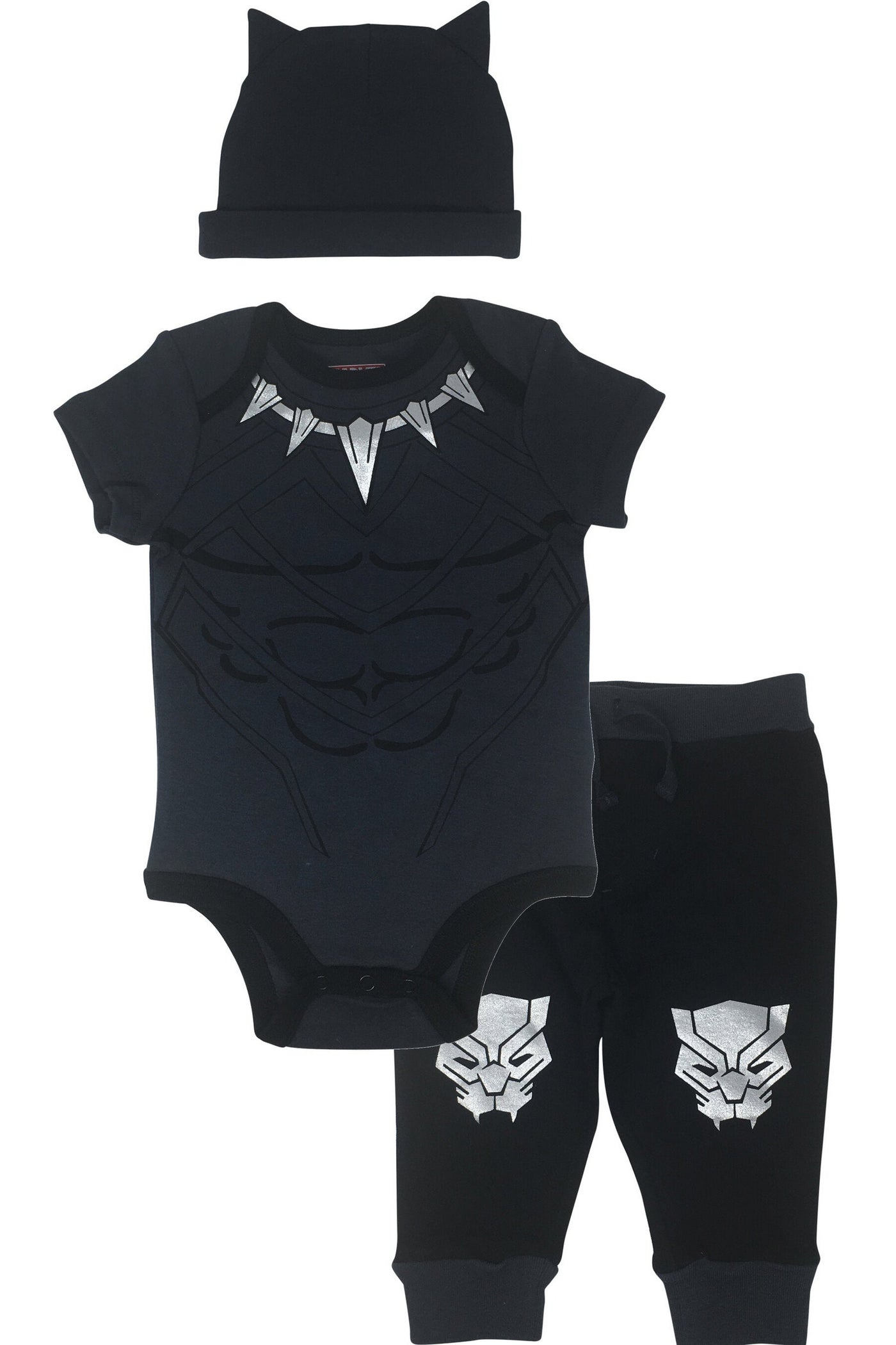Marvel Black Panther Cosplay Bodysuit Pants and Hat 3 Piece Outfit Set