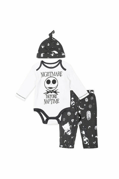 Nightmare Before Christmas 3 Piece Outfit Set: Cuddly Bodysuit Pants Hat