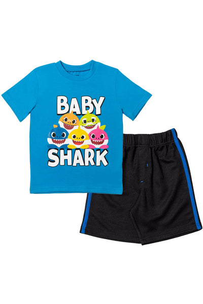 Pinkfong Baby Shark Daddy Shark Mommy Shark T-Shirt and Mesh Shorts Outfit Set Toddler