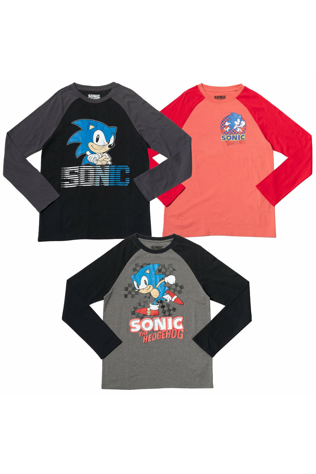 SEGA Sonic The Hedgehog 3 Pack Long Sleeve Graphic T-Shirts