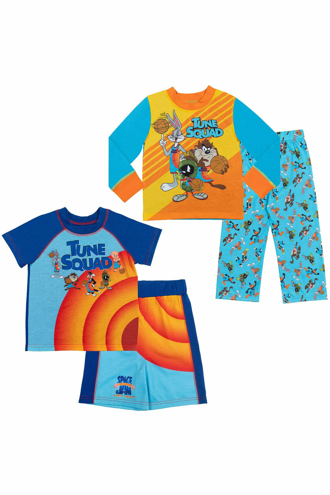 SPACE JAM Looney Tunes 4 Piece Pajama Set: Pajama Shirt Pajama Pants Pajama Shorts