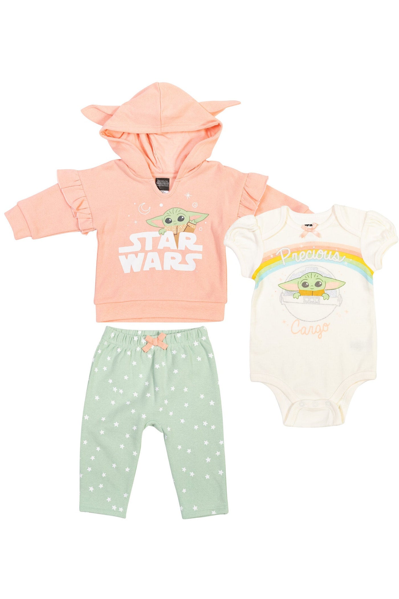 Star Wars Baby Yoda 3 Piece Outfit Set: Pullover Fleece Hoodie Cuddly Bodysuit Pants